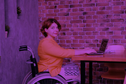 a woman in an wheelchair